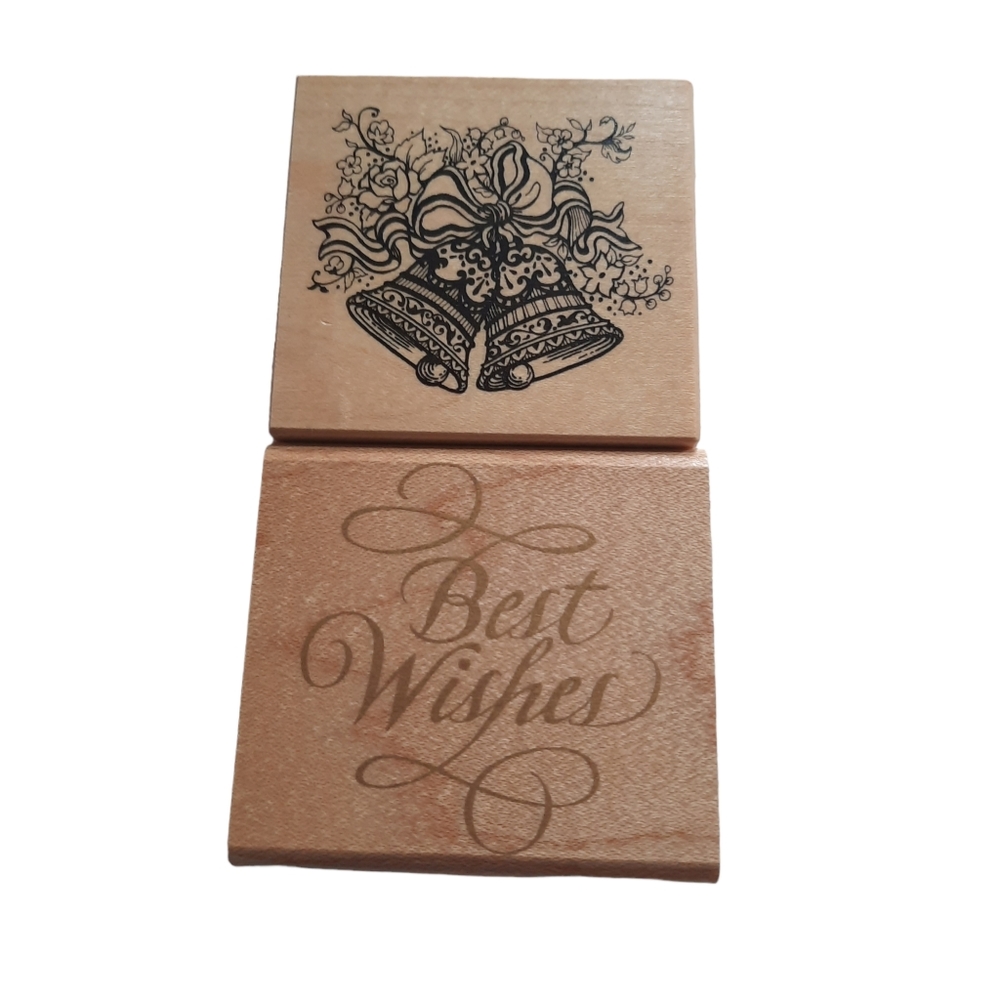 Stampin 'Up Retired Best Wishes 2 Pieces Wood Mounted Stamps